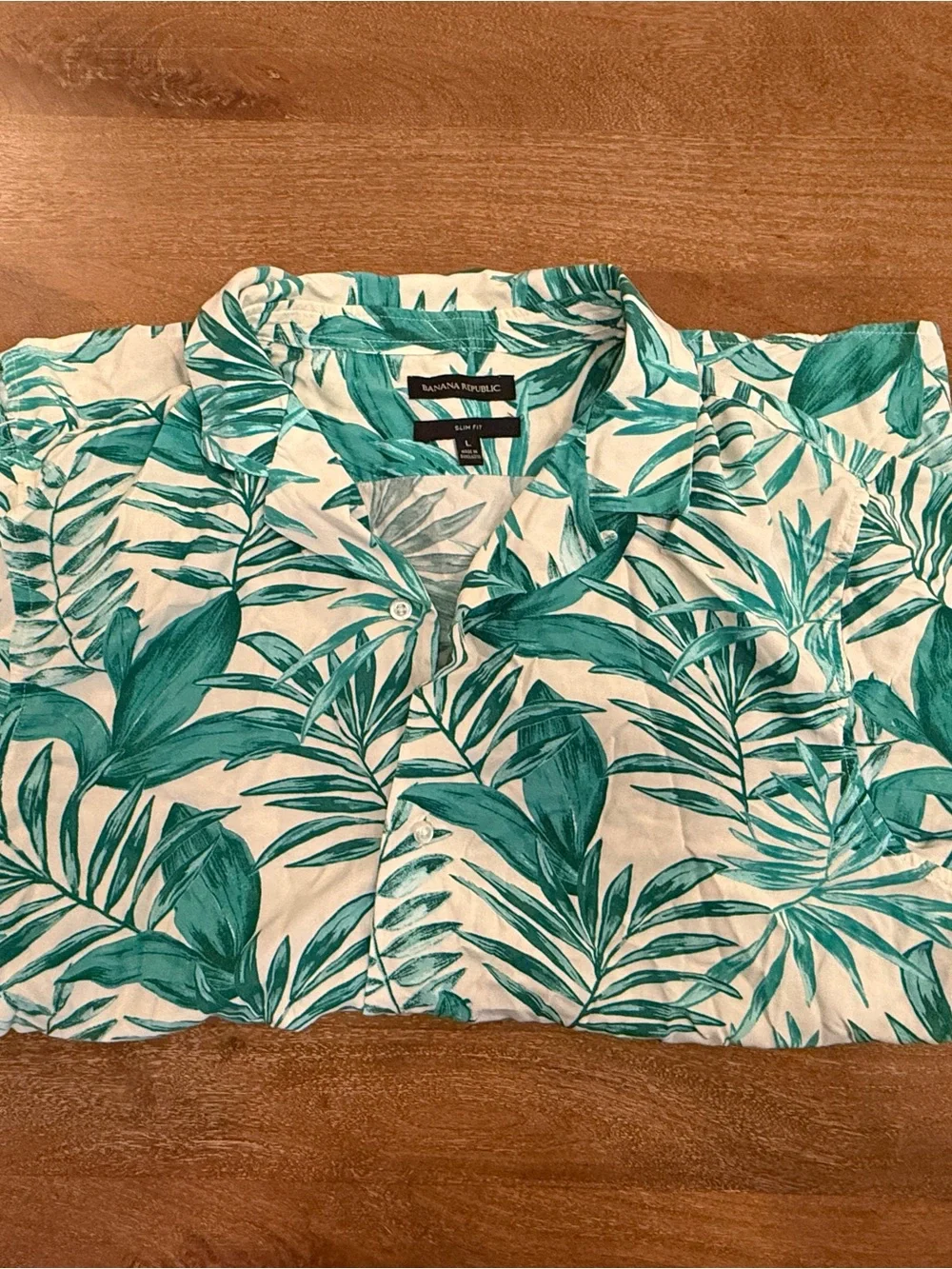 Men's Green Leaf Print Short-Sleeve Button-Up Shirt